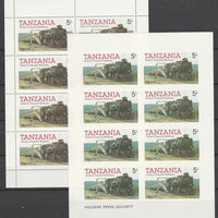 Tanzania 1985 Railways (1st Series) 5s value in complete imperf sheetlet of 8 plus perforated normal sheet, both unmounted mint as SG 430