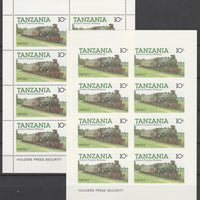 Tanzania 1985 Railways (1st Series) 10s value in complete imperf sheetlet of 8 plus perforated normal sheet, both unmounted mint as SG 431