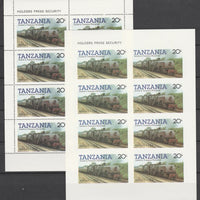 Tanzania 1985 Railways (1st Series) 20s value in complete imperf sheetlet of 8 plus perforated normal sheet, both unmounted mint as SG 432