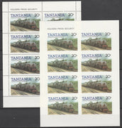 Tanzania 1985 Railways (1st Series) 20s value in complete imperf sheetlet of 8 plus perforated normal sheet, both unmounted mint as SG 432