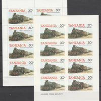 Tanzania 1985 Railways (1st Series) 30s value in complete imperf sheetlet of 8 plus perforated normal sheet, both unmounted mint as SG 433