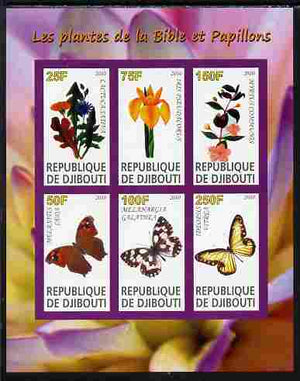 Djibouti 2010 Butterflies & Plants from the Bible #4 imperf sheetlet containing 6 values unmounted mint