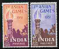 India 1951 First Asian Games perf set of 2 mounted mint, SG 335-6