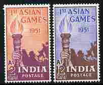 India 1951 First Asian Games perf set of 2 mounted mint, SG 335-6
