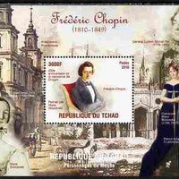 Chad 2010 200th Birth Anniversary of Chopin #1 perf souvenir sheet unmounted mint. Note this item is privately produced and is offered purely on its thematic appeal