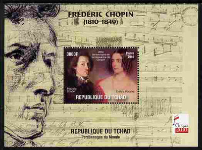 Chad 2010 200th Birth Anniversary of Chopin #2 perf souvenir sheet unmounted mint. Note this item is privately produced and is offered purely on its thematic appeal