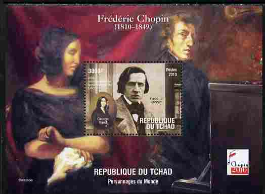 Chad 2010 200th Birth Anniversary of Chopin #4 perf souvenir sheet unmounted mint. Note this item is privately produced and is offered purely on its thematic appeal