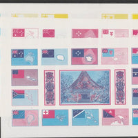 Tuvalu 1986 South Pacific Forum complete set of 14 plus label - the set of 5 imperf proof sheets comprising 3 individual colours (magenta, cyan & yellow) with 2-colour and all 4 colour composites (total 70 stamp proofs) as SG 407a all unmounted mint