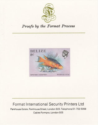 Belize 1984-88 Hogfish 5c def imperf proof mounted on Format International proof card as SG 770