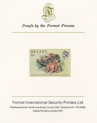 Belize 1984-88 Hermit Crab 6c def imperf proof mounted on Format International proof card as SG 771