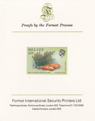 Belize 1984-88 Sea Fans & Fire Sponge 10c def imperf proof mounted on Format International proof card as SG 772