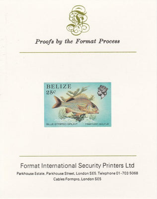 Belize 1984-88 Blue-striped Grunt 25c def imperf proof mounted on Format International proof card as SG 774