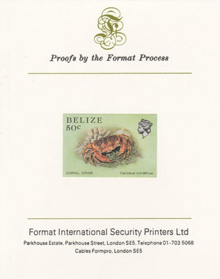Belize 1984-88 Coral Crab 50c def imperf proof mounted on Format International proof card as SG 775