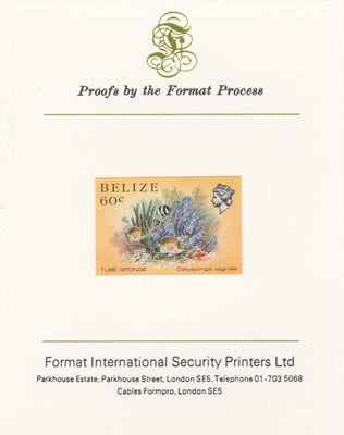 Belize 1984-88 Tube Sponge 60c def imperf proof mounted on Format International proof card as SG 776