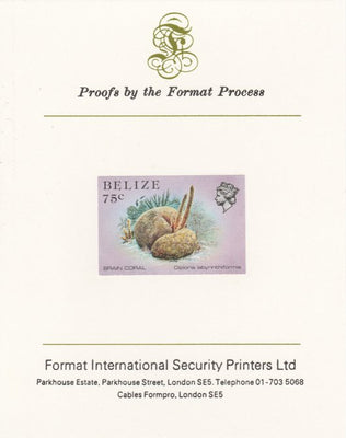 Belize 1984-88 Brain Coral 75c def imperf proof mounted on Format International proof card as SG 777