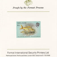 Belize 1984-88 Snapper fish $1 def imperf proof mounted on Format International proof card as SG 778