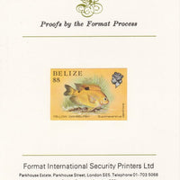 Belize 1984-88 Damselfish $5 def imperf proof mounted on Format International proof card as SG 780
