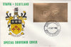 Staffa 1980 US Coins (1796 Quarter Eagle $2.5 coin both sides) on £8 perf label embossed in 22 carat gold foil (Rosen 887) on illustrated cover with first day cancel
