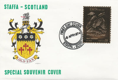 Staffa 1976 Western Meadowlark (Male) £8 value perforated & embossed in 23 carat gold foil on souvenir cover with first day cancel (Rosen 285a)