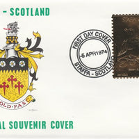 Staffa 1976 Eastern Bluebird (Female) £8 value perforated & embossed in 23 carat gold foil on souvenir cover with first day cancel (Rosen 288b)