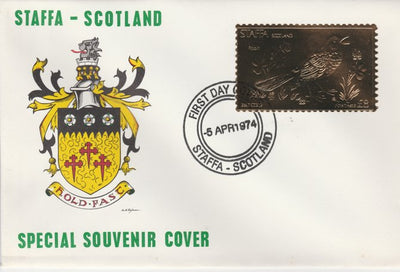 Staffa 1976 Robin (Male) £8 value perforated & embossed in 23 carat gold foil on souvenir cover with first day cancel (Rosen 289a)