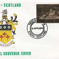 Staffa 1976 Common Loon (Male) £8 value perforated & embossed in 23 carat gold foil on souvenir cover with first day cancel (Rosen 292a)
