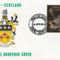 Staffa 1976 Brown Thrasher (Male) £8 value perforated & embossed in 23 carat gold foil on souvenir cover with first day cancel (Rosen 295a)