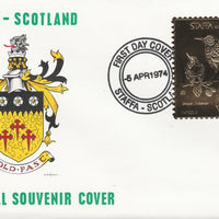 Staffa 1976 Brown Thrasher (Female) £8 value perforated & embossed in 23 carat gold foil on souvenir cover with first day cancel (Rosen 295b)