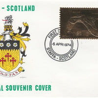 Staffa 1976 Hawaiian Goose (Female) £8 value perforated & embossed in 23 carat gold foil on souvenir cover with first day cancel (Rosen 302b)