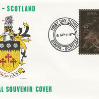 Staffa 1976 Willow Goldfinch (Male) £8 value perforated & embossed in 23 carat gold foil on souvenir cover with first day cancel (Rosen 304a)