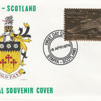 Staffa 1976 Eastern Brown Pelican (Female) £8 value perforated & embossed in 23 carat gold foil on souvenir cover with first day cancel (Rosen 308b)