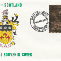 Staffa 1976 Hermit Thrush (Male) £8 value perforated & embossed in 23 carat gold foil on souvenir cover with first day cancel (Rosen 310a)