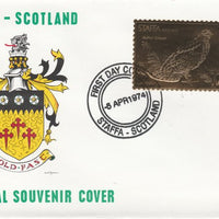 Staffa 1976 Ruffed Grouse (Male) £8 value perforated & embossed in 23 carat gold foil on souvenir cover with first day cancel (Rosen 311a)