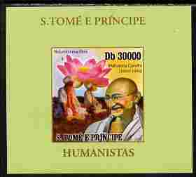 St Thomas & Prince Islands 2010 Humanitarians - Mahatma Gandhi individual imperf deluxe sheet unmounted mint. Note this item is privately produced and is offered purely on its thematic appeal