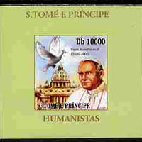St Thomas & Prince Islands 2010 Humanitarians - Pope John Paul individual imperf deluxe sheet unmounted mint. Note this item is privately produced and is offered purely on its thematic appeal