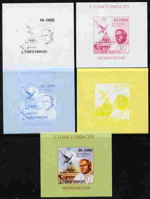 St Thomas & Prince Islands 2010 Humanitarians - Pope John Paul individual deluxe sheet - the set of 5 imperf progressive proofs comprising the 4 individual colours plus all 4-colour composite, unmounted mint