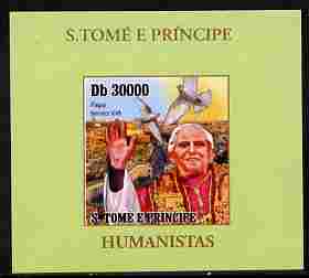 St Thomas & Prince Islands 2010 Humanitarians - Pope Benedict individual imperf deluxe sheet unmounted mint. Note this item is privately produced and is offered purely on its thematic appeal