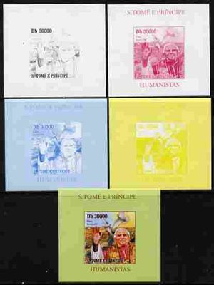 St Thomas & Prince Islands 2010 Humanitarians - Pope Benedict individual deluxe sheet - the set of 5 imperf progressive proofs comprising the 4 individual colours plus all 4-colour composite, unmounted mint