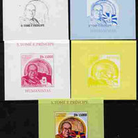 St Thomas & Prince Islands 2010 Humanitarians - Dalai Lama individual deluxe sheet - the set of 5 imperf progressive proofs comprising the 4 individual colours plus all 4-colour composite, unmounted mint