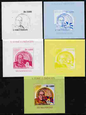 St Thomas & Prince Islands 2010 Humanitarians - Dalai Lama individual deluxe sheet - the set of 5 imperf progressive proofs comprising the 4 individual colours plus all 4-colour composite, unmounted mint