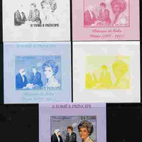 St Thomas & Prince Islands 2010 Diana Princess of Wales #1 with Mother Teresa individual deluxe sheet - the set of 5 imperf progressive proofs comprising the 4 individual colours plus all 4-colour composite, unmounted mint