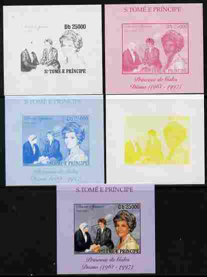 St Thomas & Prince Islands 2010 Diana Princess of Wales #1 with Mother Teresa individual deluxe sheet - the set of 5 imperf progressive proofs comprising the 4 individual colours plus all 4-colour composite, unmounted mint