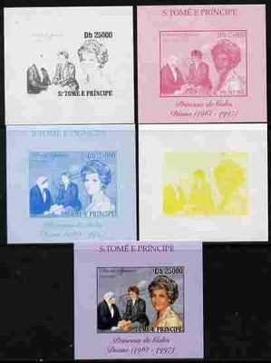 St Thomas & Prince Islands 2010 Diana Princess of Wales #1 with Mother Teresa individual deluxe sheet - the set of 5 imperf progressive proofs comprising the 4 individual colours plus all 4-colour composite, unmounted mint