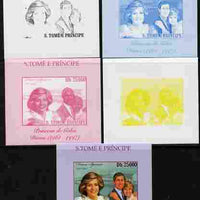 St Thomas & Prince Islands 2010 Diana Princess of Wales #2 with Charles individual deluxe sheet - the set of 5 imperf progressive proofs comprising the 4 individual colours plus all 4-colour composite, unmounted mint