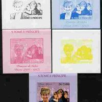 St Thomas & Prince Islands 2010 Diana Princess of Wales #3 with the Princes individual deluxe sheet - the set of 5 imperf progressive proofs comprising the 4 individual colours plus all 4-colour composite, unmounted mint