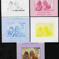 St Thomas & Prince Islands 2010 Diana Princess of Wales #4 with Big Ben individual deluxe sheet - the set of 5 imperf progressive proofs comprising the 4 individual colours plus all 4-colour composite, unmounted mint