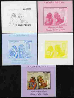 St Thomas & Prince Islands 2010 Diana Princess of Wales #4 with Big Ben individual deluxe sheet - the set of 5 imperf progressive proofs comprising the 4 individual colours plus all 4-colour composite, unmounted mint