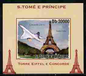 St Thomas & Prince Islands 2010 Eiffel Tower & Concorde #1 individual imperf deluxe sheet unmounted mint. Note this item is privately produced and is offered purely on its thematic appeal