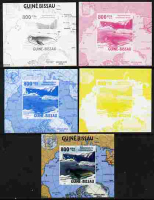 Guinea - Bissau 2010 Global Warming #3 - Weddell Seal individual deluxe sheet - the set of 5 imperf progressive proofs comprising the 4 individual colours plus all 4-colour composite, unmounted mint