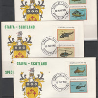 Staffa 1982 Helicopters perf set of 6 values on 3 special covers with first day cancels